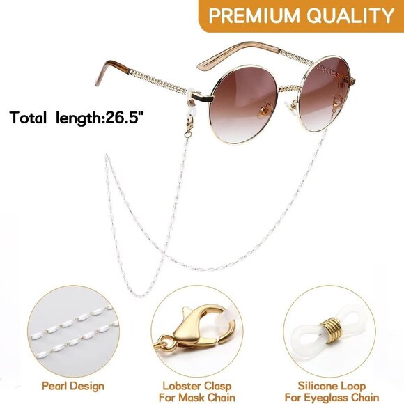 Eyeglasses Chain Beaded Pearl Mask Lanyard with Healing Crystals for Women - Picture 4 of 7